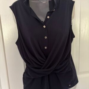 Tommy Hilfiger medium navy blue crisscross sleeveless top. Button down Machine w